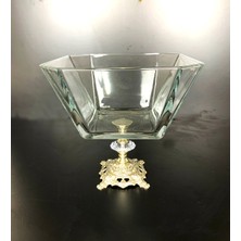 Elta Collection Metal Ayaklı Gümüş Detaylı Büyük Boy Kase- Sunum - Servis - Salata Kasesi