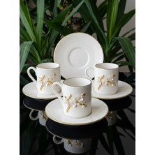 Elta Collection Flora Luxe Serisi Altın Yaldızlı Porselen Kahve Fincanı & Tabağı – Çiçek ve Kelebek Detaylı 4 Model