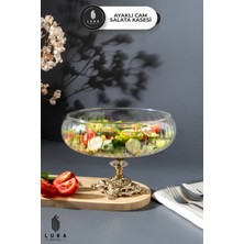 Elta Collection El Yapımı Ayaklı Gold Cam Salata Kasesi – Büyük Boy – Şık Sunum ve Sofra Dekoru