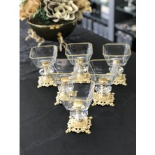 Elta Collection Avangard Döküm Ayaklı 6 Adet Yaldızlı Köşeli Kare Salata Magnolia Puding Kasesi Sunumluk