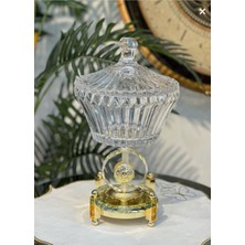 Elta Collection Ultra Lüks Kristal Kapaklı Salata Kasesi Şekerlik Gold Detaylı Büyük Kristal Kase