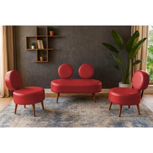 Azra Mobilya Dünya Modern Deri Koltuk Takımı | Şıklık ve Konforun Buluşması | Ofis & Ev | Ceviz Ayak | Kırmızı