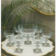 Elta Collection Karen 7 Parça Döküm Gümüş Ayaklı Sunumluk Seti Magnolia Dondurmalık Cup ve Salata Kase Seti