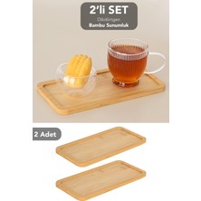 Meleni Home 2 Adet Dikdörtgen Bambu Sunumluk - Dekoratif Sunum Tabağı Çay Kahve Servis Tepsisi 19X10 cm