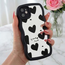 Fibaks Apple iPhone 11 Pro Max Kılıf Aynalı Kalp Desenli Yumuşak Kenarlı Kamera Korumalı Silikon Kapak