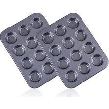 12 Gözlü Metal Muffin Kalıbı – Yapışmaz Kaplama, Fırın Uyumlu, Dayanıklı Siyah Muffin ve Tepsisi, Kek Kalıbı