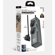 67W Gan 6in1 Masaüstü Şarj Hub ve Çoklu Priz MacBook Air/pro, 17 Pro Max, 16, 15, 14 iPad Pro, Galaxy S23 Ultra, S23+ Uyumlu