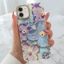 Fibaks Apple iPhone 11 Kılıf Renk Değiştiren Taşlı Kamera Lens Korumalı Mavi Çiçek Desenli Darbe Emici Kapak
