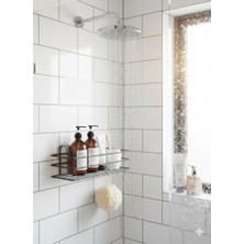 Yapışkanlı Siyah Banyo ve Mutfak Rafı – Tek Katlı Düz Şampuanlık ve Baharatlık, Delmeden Montaj, Matkap Vida Gerektirmeyen Su Geçirmez Duvar Organizeri (1 Adet)