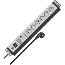 Premium- Çoklu Priz, 6 Katlı, Aşırı Gerilim Korumalı, 60.000 A (19 Inç Formatında, 3 M Kablo, Şalterli, Alman Malı) Siyah/gri