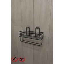 Banyo Yapışkanlı Raflı Kağıt Rulo Havluluk Peçetelik Havlu Kağıltlık Siyah Banyo Mutfak Düzenleyici Raf Banyo Düzenleyici Mutfak Rafı