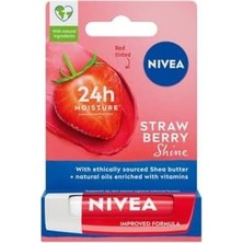 Nivea Dudak Bakım Kremi ve Dudak Parlatıcı 4.8gr, Çilek Kokusu, 24 Saat Nemlendirici, Hafif Kırmızı Işıltı