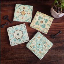 Desen Taş Bardak Altlığı Seti - 4 Parça - Dekoratif, Rustik Mutfak Aksesuarı, 10X10 Cm, Kaydırmaz Tabanlı, Şık ve Dayanıklı SC140