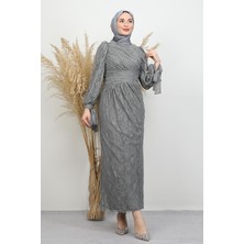 Dantel Kol Bağlama Abiye Koyu Gri