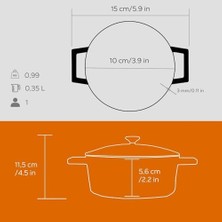 Metal Döküm Mini Tencere, Trendy, 10 Cm, 0.35 L Hacim, Turuncu