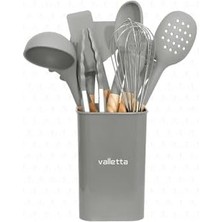 Valletta Matis Dayanıklı Silikon Yanmaz Yapışmaz Standlı 11 Parça Servis Seti Gri