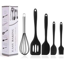 5 Parça Siyah Silikon Spatula Seti | Yanmaz, Yapışmaz ve Dayanıklı