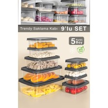 Meleni Home 9'lu Dikdörtgen Erzak Saklama Kabı - Mikrodalga ve Difrize Uygun Düzenleyici Organizer Gri