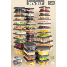 Meleni Home 36'lı Dikdörtgen Erzak Saklama Kabı - Mikrodalga ve Difrize Uygun Düzenleyici Organizer Gri