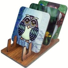 Dekoratif 6 Lı Ahşap Bardak Altlık Standı -Bardak Altlığı Standı