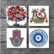 Nazar, Fatma Ana Eli , Şahmeran, Nar Ağacı Taş Bardak Altlığı Seti - 4 Parça - Dekoratif, Rustik Mutfak Aksesuarı, 10X10 Cm, Kaydırmaz Tabanlı, Şık ve Dayanıklı SC219