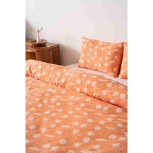Turuncu Papatyalı Tek Kişilik Pamuklu Nevresim Takımı