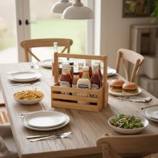 Bambu Masa Üstü Taşınabilir Sosluk ve Peçetelik, Bambu Tezgah Üstü Ketçap,-Mayonez ve Hardallık, Taşınabilir Sosluk (24 * 14.5 * 22CM)