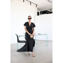 V Yaka Midi Boy Saten Elbise