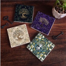 Hayat Ağacı Taş Bardak Altlığı Seti - 4 Parça - Dekoratif, Rustik Mutfak Aksesuarı, 10X10 Cm, Kaydırmaz Tabanlı, Şık ve Dayanıklı SC256