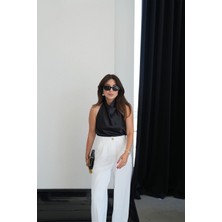 Sırt Dekolteli Saten Bluz