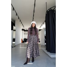 Özge Özgenç Bel Kısmı Biyeli Ekoseli Etek