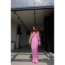 Ön Arka V Uzun Saten Elbise