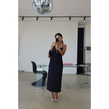 Ip Askılı Göğüs Dekolteli Denim Elbise