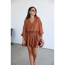 Özge Özgenç Gömlek Yaka Premium Şifon Elbise