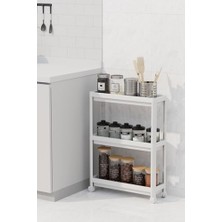 Slim 3 Katlı Tekerlekli Raf Ünitesi - Dar Alanlar Için Mutfak & Banyo Organizer - Baharatlık & Havluluk Düzenleyici (Beyaz)