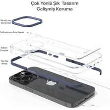 15 Pro Max Için Hybrid Serisi Arkası Kristal Şeffaf Polikarbonat Kenarları Silikon Kamera Lens Çerçevesi ve Tuşları Metal Yüksek Kalite Şeffaf Silikon Kılıf (Mavi, Dropcover)