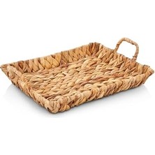 El Yapımı Su Sümbülü Hasır Kulplu Dekoratif Tepsi Küçük Boy (29CM*23CM*4CM)