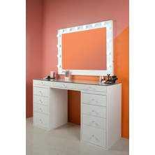 Platto Creative Works Milano XL Makyaj Takımı 140cm Masa, 110 Cm Hollywood Işıklı Makyaj Aynası