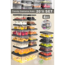 Meleni Home 20'li Dikdörtgen Erzak Saklama Kabı - Mikrodalga ve Difrize Uygun Düzenleyici Organizer Gri