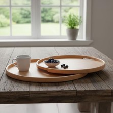 2'li Bambu Tepsi Seti, Ince Tasarım Özel Üretim Yuvarlak 2'li Bambu Tepsi Seti (33 * 22 * 1cm-40 * 28 * 1cm)