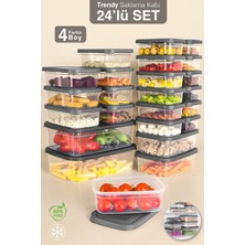 Meleni Home 24'lü Dikdörtgen Erzak Saklama Kabı - Mikrodalga ve Difrize Uygun Düzenleyici Organizer Gri