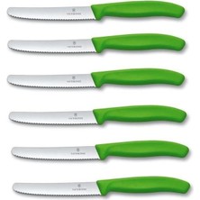 6 Adet Sofra Bıçağı - Domates Bıçağı Tırtıklı - Isviçre Yapımı - Yeşil
