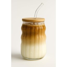 Kahve Bardağı Dayanıklı Ice Cam Pipetli Bardak Kahve Kokteyl Cam Sunum Bardağı Meşrubat Kapaklı Bardak 400ML (Tek, Adet, 2)