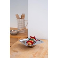 & Ahşap Ayaklı Metal Kare Servis/sunum Tepsi