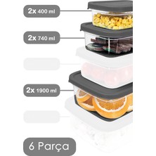 Meleni Home 6'lı Dikdörtgen Erzak Saklama Kabı - Mikrodalga ve Difrize Uygun Düzenleyici Organizer Gri