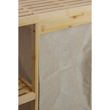 Bambu 3 Raflı Kumaş Sepetli Banyo Düzenleyici Kirli Çamaşır Sepeti DB-0046