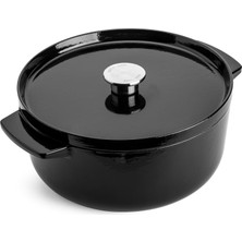 Cast Iron 26 Cm/5,2 L Kapaklı Tencere, Kaliteli, Sağlam ve Uzun Ömürlü, Kızartma, Kızartma, Pas Içermeyen Emaye Iç Kısım, Indüksiyon, Ergonomik Sap, 260°C&APOS;YE Kadar Fırına Dayanıklı, Oniks