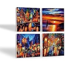 Deniz Manzarası, Köprü Manzarası, Sokak Manzarası, Fenerler Taş Bardak Altlığı Seti - 4 Parça - Dekoratif, Rustik Mutfak Aksesuarı, 10X10 Cm, Kaydırmaz Tabanlı, Şık ve Dayanıklı SC265