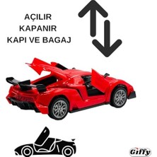 Oyuncak Uzaktan Kumandalı Şarjlı Kapıları ve Bagajı Açılan 24 cm Spor Arabası Işıklı 1:18 Ölçek (Kırmızı)