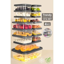 Meleni Home 14'lü Dikdörtgen Erzak Saklama Kabı - Mikrodalga ve Difrize Uygun Düzenleyici Organizer Gri